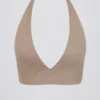 Reggiseno sportivo con scollo a V in jersey spazzolato color moka melange Reggiseno sportivo con scollo a V in jersey spazzolato color moka melange