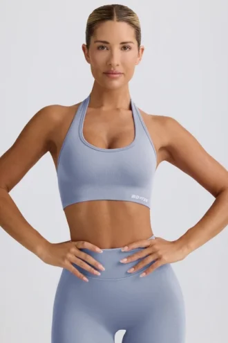 Reggiseno sportivo con scollo all’americana Define Luxe in grigio blu