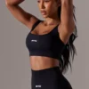 Reggiseno sportivo con scollo quadrato e schiena scoperta in nero