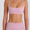 Reggiseno sportivo con scollo rotondo e lacci sul collo in malva Reggiseno sportivo con scollo rotondo e lacci sul collo in malva