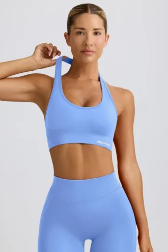 Reggiseno sportivo Define Luxe con scollo all’americana in azzurro