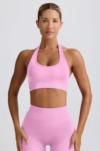Reggiseno sportivo Define Luxe con scollo all’americana in rosa bubblegum