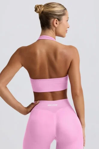 Reggiseno sportivo Define Luxe con scollo all’americana in rosa bubblegum