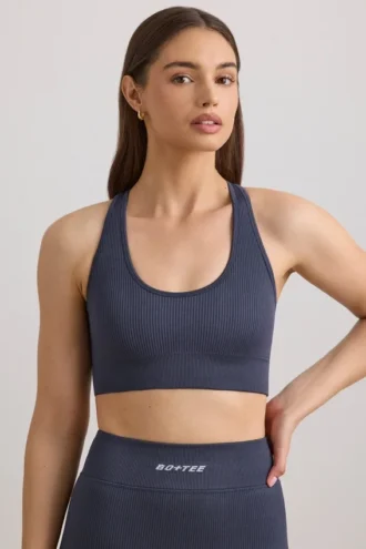 Reggiseno sportivo FlexiRib con dorso a vogatore in Indigo Slate