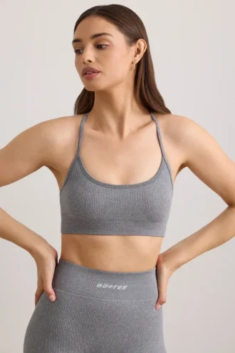 Reggiseno sportivo FlexiRib con scollo rotondo in grigio melange