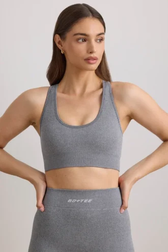 Reggiseno sportivo FlexiRib con spalline larghe in grigio melange