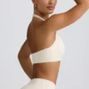 Reggiseno sportivo in jersey spazzolato con scollo a V in avorio melange Reggiseno sportivo in jersey spazzolato con scollo a V in avorio melange