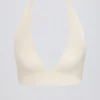 Reggiseno sportivo in jersey spazzolato con scollo a V in avorio melange Reggiseno sportivo in jersey spazzolato con scollo a V in avorio melange