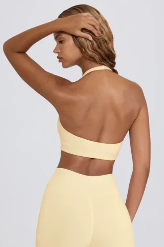 Reggiseno sportivo in jersey spazzolato con scollo a V in misto limone