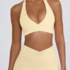 Reggiseno sportivo in jersey spazzolato con scollo a V in misto limone Reggiseno sportivo in jersey spazzolato con scollo a V in misto limone