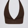 Reggiseno sportivo in jersey spazzolato con scollo a V in Pecan Marl Reggiseno sportivo in jersey spazzolato con scollo a V in Pecan Marl