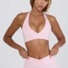 Reggiseno sportivo in jersey spazzolato con scollo a V in rosa pallido melange Reggiseno sportivo in jersey spazzolato con scollo a V in rosa pallido melange