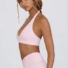 Reggiseno sportivo in jersey spazzolato con scollo a V in rosa pallido melange Reggiseno sportivo in jersey spazzolato con scollo a V in rosa pallido melange