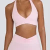 Reggiseno sportivo in jersey spazzolato con scollo a V in rosa pallido melange Reggiseno sportivo in jersey spazzolato con scollo a V in rosa pallido melange