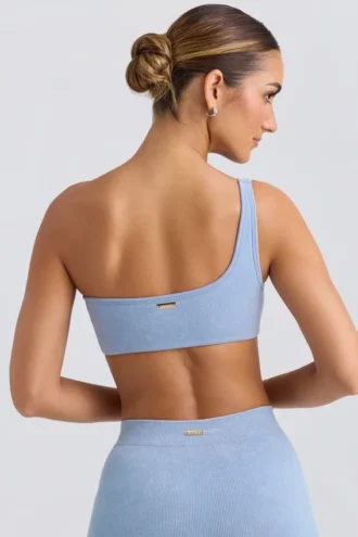 Reggiseno sportivo monospalla in blu slavato