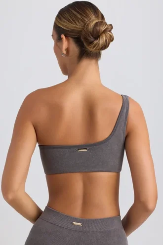 Reggiseno sportivo monospalla in grigio antracite slavato