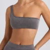 Reggiseno sportivo monospalla in grigio antracite slavato Reggiseno sportivo monospalla in grigio antracite slavato