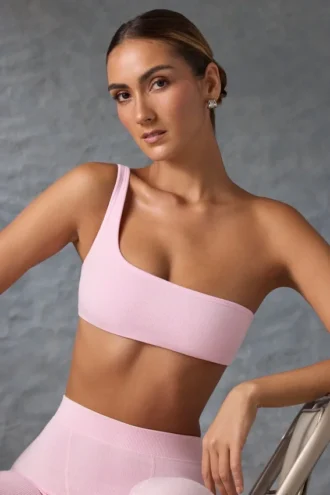 Reggiseno sportivo monospalla in rosa ghiaccio slavato