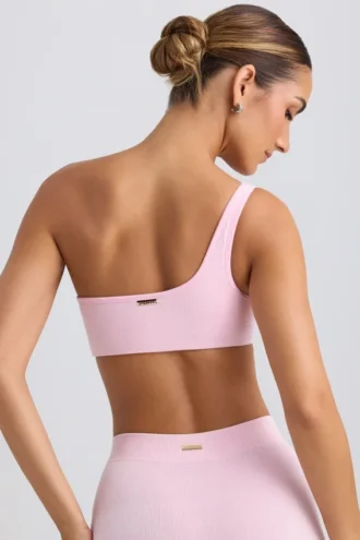 Reggiseno sportivo monospalla in rosa ghiaccio slavato