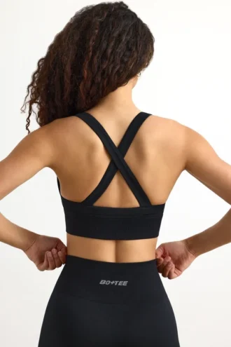Reggiseno sportivo senza cuciture con spalline incrociate Super Sculpt in nero