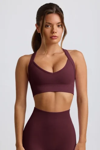 Reggiseno sportivo Super Sculpt senza cuciture con spalline incrociate in bordeaux