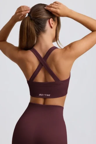 Reggiseno sportivo Super Sculpt senza cuciture con spalline incrociate in bordeaux