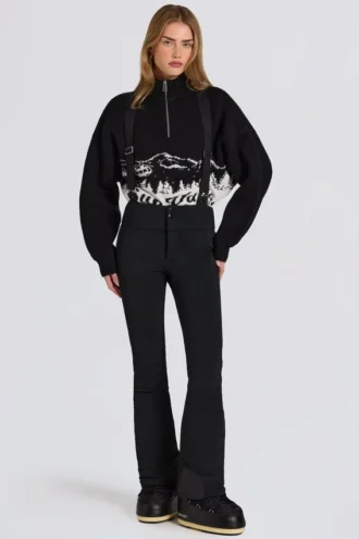 Salopette impermeabile a vita alta con bretelle in nero