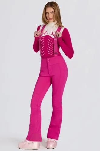 Salopette impermeabile a vita alta con bretelle in rosa magenta