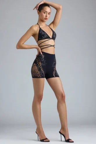 Shorts a vita alta decorati Bonnie in nero