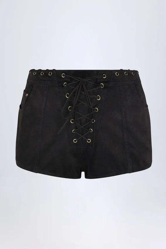 Shorts a vita media con lacci Parva in nero Shorts a vita media con lacci Parva in nero