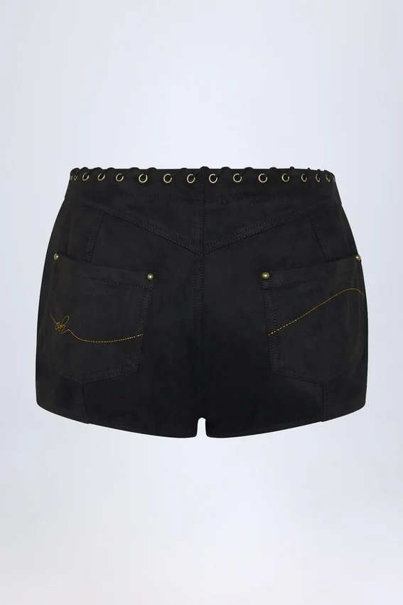 Shorts a vita media con lacci Parva in nero Shorts a vita media con lacci Parva in nero