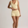 Shorts a vita media con risvolto Lisha in modal a coste, giallo crema Shorts a vita media con risvolto Lisha in modal a coste, giallo crema