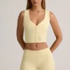 Shorts a vita media con risvolto Lisha in modal a coste, giallo crema Shorts a vita media con risvolto Lisha in modal a coste, giallo crema