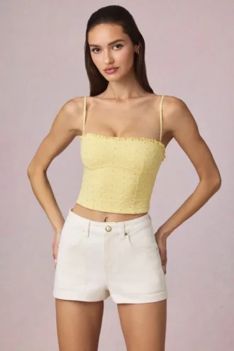 Shorts Beata a vita alta e linea ad A in lavaggio ecru
