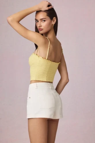 Shorts Beata a vita alta e linea ad A in lavaggio ecru