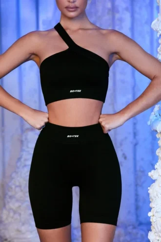 Shorts da ciclista a coste in nero