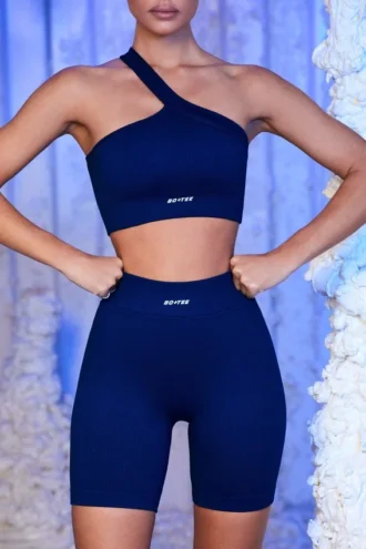 Shorts da ciclista a costine in blu navy