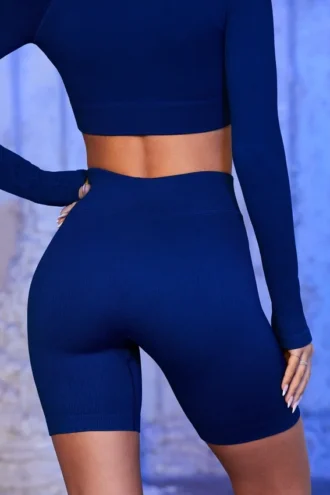 Shorts da ciclista a costine in blu navy