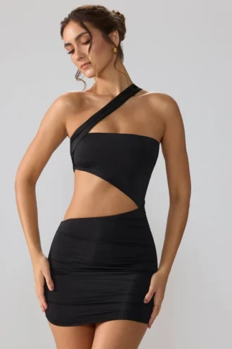 Shyla Vestito corto in jersey elasticizzato con ruches e cut-out, nero