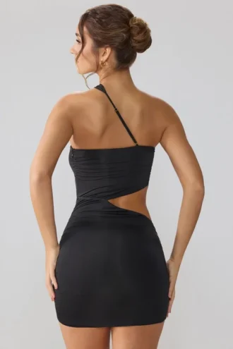 Shyla Vestito corto in jersey elasticizzato con ruches e cut-out, nero