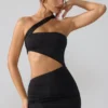 Shyla Vestito corto in jersey elasticizzato con ruches e cut-out, nero Shyla Vestito corto in jersey elasticizzato con ruches e cut-out, nero
