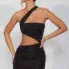 Shyla Vestito corto in jersey elasticizzato con ruches e cut-out, nero Shyla Vestito corto in jersey elasticizzato con ruches e cut-out, nero