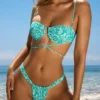 Slip Bikini a perizoma con ruches Cagliari in stampa blu multicolore Slip Bikini a perizoma con ruches Cagliari in stampa blu multicolore