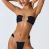 Slip Bikini Cheeky con spalline larghe e decorazioni Sunray in nero Slip Bikini Cheeky con spalline larghe e decorazioni Sunray in nero