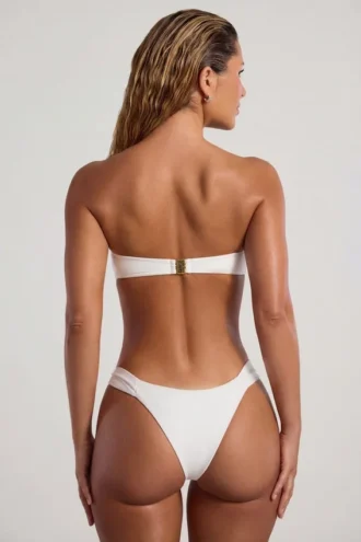 Slip Bikini con fascia larga e decorazioni in perline Maui, colore avorio