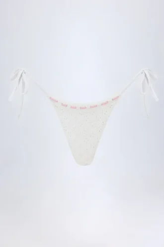 Slip Bikini con lacci laterali Vernazza in broderie anglaise, colore bianco Slip Bikini con lacci laterali Vernazza in broderie anglaise, colore bianco