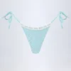 Slip Bikini con lacci laterali Vernazza in broderie anglaise, colore blu polvere Slip Bikini con lacci laterali Vernazza in broderie anglaise, colore blu polvere