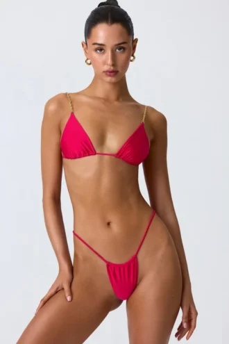 Top bikini a triangolo South Beach con decorazioni a catena in rosa lampone