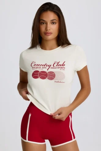 T-shirt corta con grafica in avorio