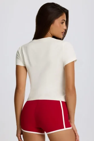 T-shirt corta con grafica in avorio